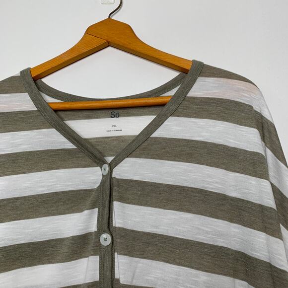 3/$20 SO KOHLS plus size brown striped button down tie front crop top SZ XXL - Picture 3 of 6